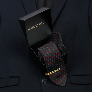 MUTAQINOTI Flowral Black Italian Style Silk Necktie Set With Pocket Square & Gold Tie Pin Polka Print Tie
