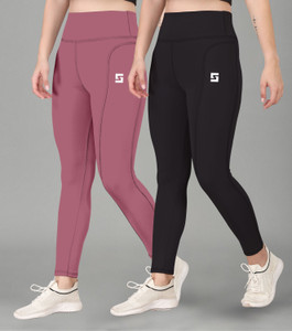 POOJARAN Solid Women Black, Pink Tights