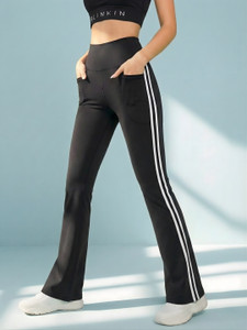 BLINKIN Striped Women Black Tights