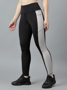 Cosvos Color Block Women Black, Grey Tights