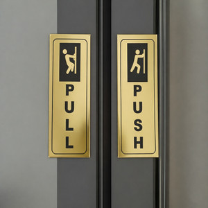 BOLDYOUNG Aluminium Push Pull Door Sign Board | 0.50mm Thick | Gold Finish | 6x2.5 Inch Sign