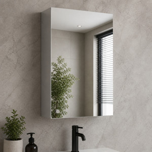 HELEX Premium Anti-Rust SS 4-Tier Bathroom Mirror Cabinet - Wall Mounted Shelf (16x24) Stainless Steel Wall Shelf