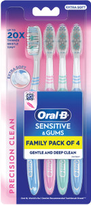 Oral-B Precision Clean Sensitive,Pack of 4, Gentle on Gums Extra Soft Toothbrush
