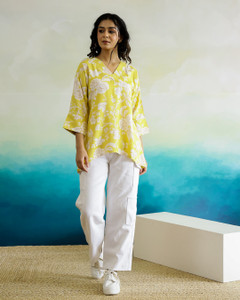 Sanskrutihomes Casual Floral Print Women Yellow Top