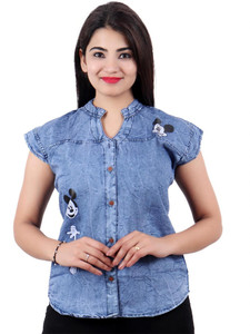 SQS Casual Solid Women Blue Top