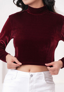 WOOFIN Formal Solid Women Maroon Top