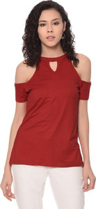 PURYS Casual Sleeveless Solid Women Red Top