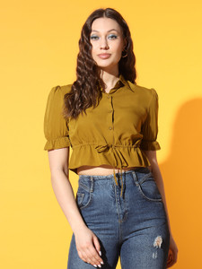 SLENOR Party Solid Women Yellow Top