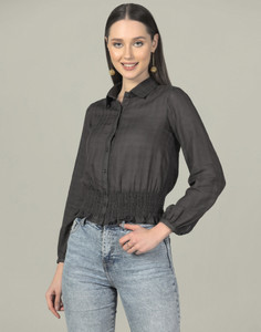 Selvia Casual Solid Women Grey Top