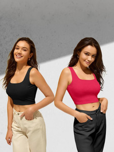 CotiQ Casual Solid Women Pink, Black Top
