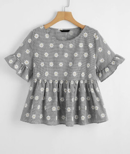 Maheshvi Casual Checkered, Printed Women Black, White, Beige Top