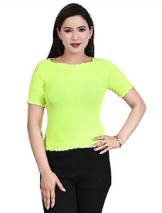 ANTRUE Casual Solid Women Light Green Top