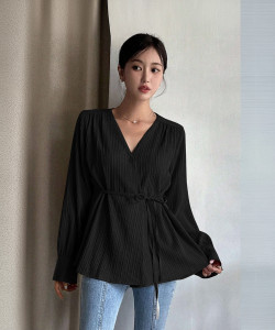 Leriya Fashion Casual Solid Women Black Top