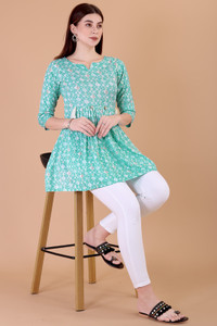 Glomee Casual Printed Women Light Blue Top