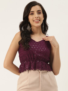 BRINNS Casual Embroidered Women Purple Top