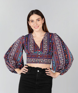 Znx Casual Floral Print Women Multicolor Top