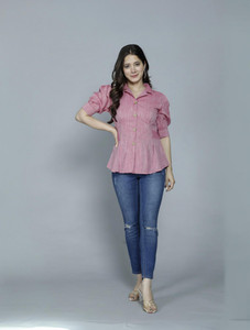THAWAR JI Casual Solid Women Pink Top