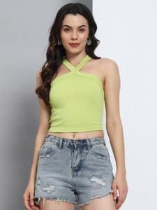 Q-Rious Casual Solid Women Light Green Top