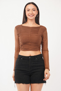 Deshi Girl Casual Solid Women Brown Top