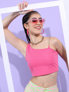 Tokyo Talkies Casual Solid Women Pink Top