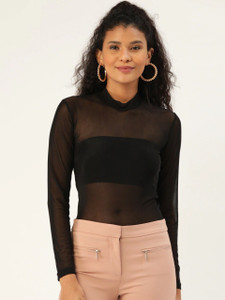 ANVI Be Yourself Casual Solid Women Black Top