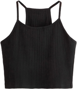 PUERY Casual Self Design Women Black Top