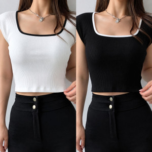 UNGRADUATE STORE Casual Self Design Women Black, White Top