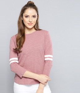 हैशटगर्ल्स महिलाओं के लिए कैजुअल सॉलिड रेगुलर स्लीव सफेद, गुलाबी टॉप