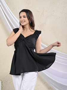 SATHRAY Casual Solid Women Black Top