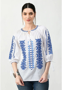 VAAMII Casual Embroidered Women White Top