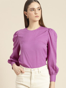 her by invictus Casual Striped Women Purple Top