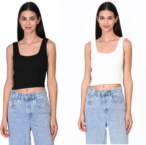 SriSaras Casual Solid Women Black, White Top