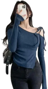 zsGARMENTS Casual Solid Women Blue Top