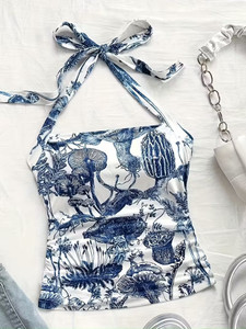 कपरोप महिलाओं के लिए कैजुअल प्रिंटेड नीला टॉप