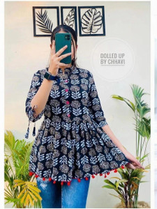 PaliwalArts Casual Floral Print Women Black Top