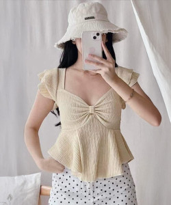 Tokyo Talkies Casual Solid Women Beige Top