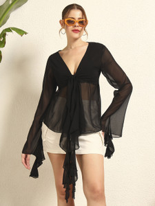 TANDUL Casual Solid Women Black Top