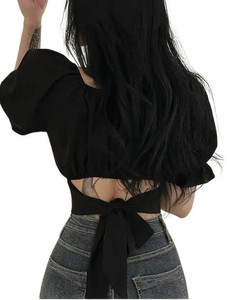 NewlookAs Party Solid Women Black Top