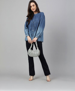 Janasya Casual Washed Women Blue Top