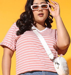 Austivo Casual Striped Women Pink, White Top