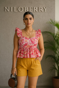 NiloBerry Party Floral Print Women Pink Top
