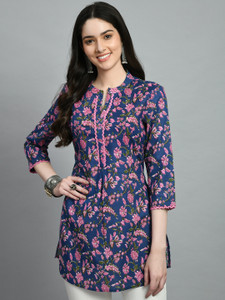 Meesan Casual Printed Women Dark Blue, Pink, Dark Green Top