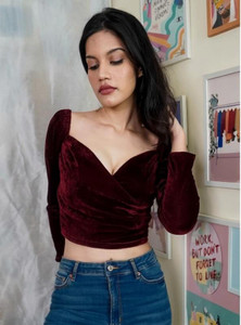 HouseOfCommon Casual Solid Women Maroon Top