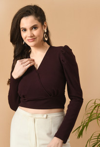 Moshe Casual Solid Women Purple Top