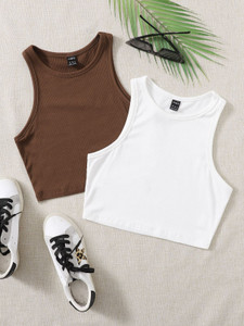 Preeo Casual Solid Women White, Brown Top