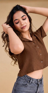 Antraa creation Casual Solid Women Brown Top