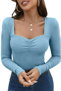 GLARE & BLAIR Casual Solid Women Light Blue Top