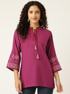 MISSKURTI Casual Embroidered Women Pink Top
