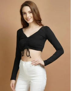 Stylish Arrow Casual Solid Women Black Top