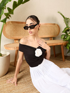 Uptownie Lite Casual Solid Women Black Top